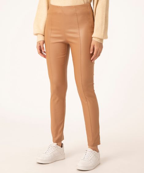 calça legging de bengaline cintura alta com recortes caramelo