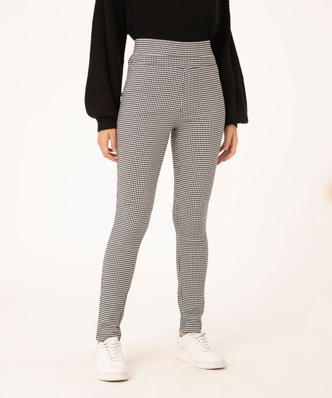 calça legging jacquard xadrez preta