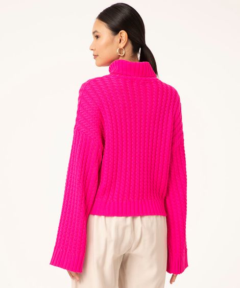 suéter de tricô gola alta pink