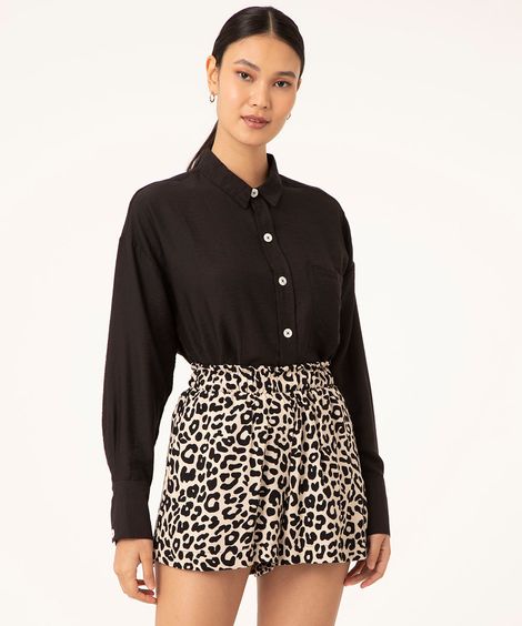 camisa ampla texturizada manga longa preta