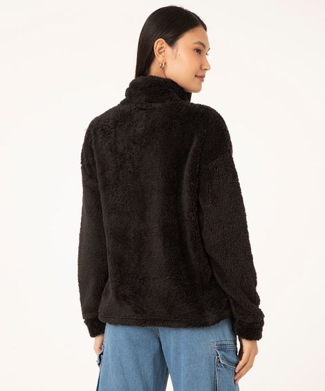 jaqueta sherpa gola alta preto