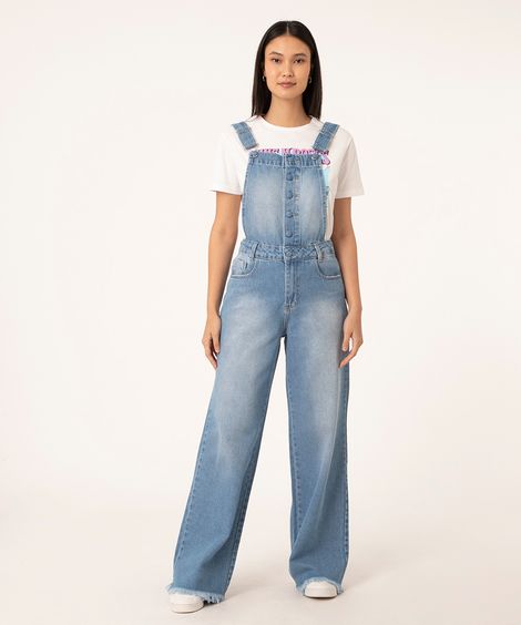 jardineira jeans wide leg sawary azul claro