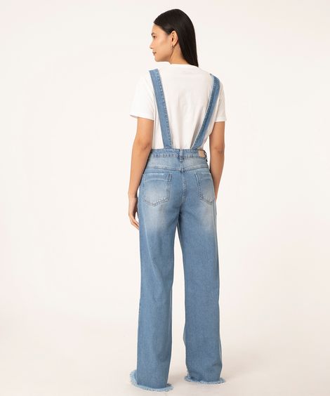 jardineira jeans wide leg sawary azul claro