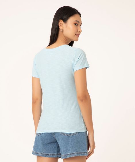 camiseta de algodão peruano decote v azul
