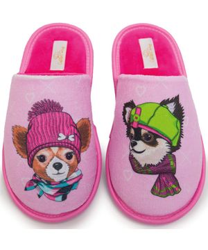 Pantufa Dupla Dogs Cotton Day Plush com Meia Malha rosa