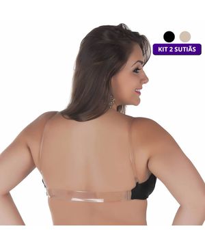 Kit 2 Sutiãs Plus Size Costa Nua Alça de Silicone Moda Baixo 1 Preto e Bege - V133