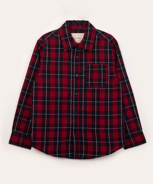 Camisa Infantil Estampada Xadrez com Bolso Manga Longa Vermelha