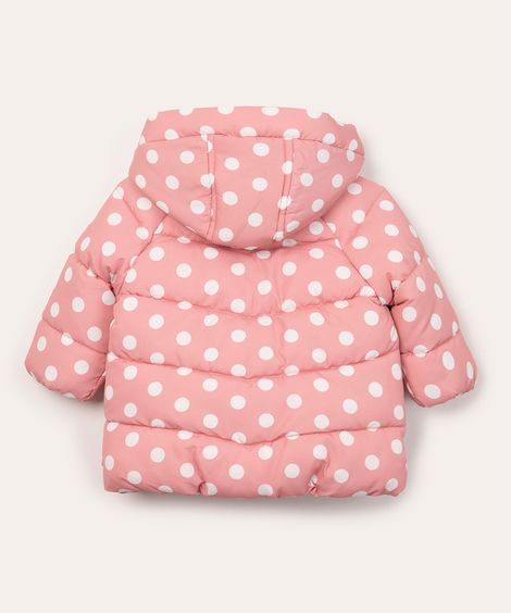 jaqueta infantil puffer poá com capuz rosa