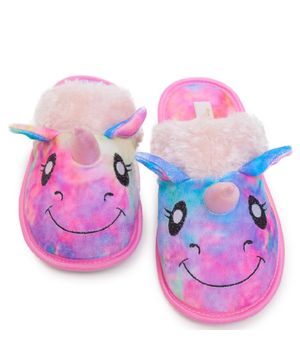 Pantufa Unicórnio Rainbow Cotton Day Plush com Pele Sintética Rosa