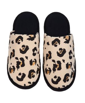 Pantufa Onça Estampada Cotton Day Meia Malha bege