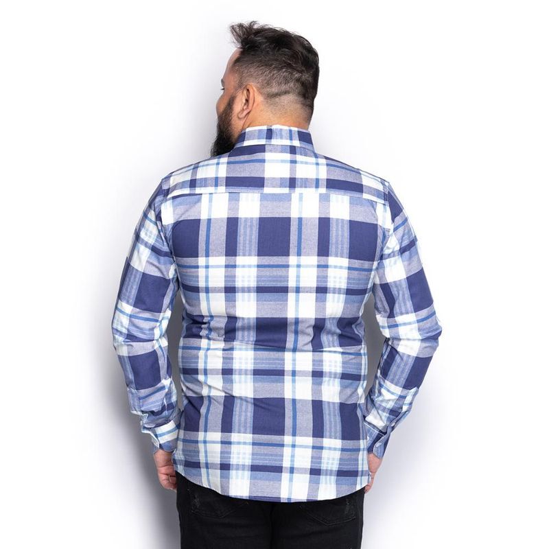 camisa masculina plus size algodão xadrez manga longa casual teodoro  camisaria azul - C&A