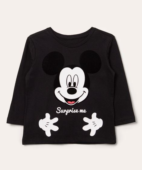 camiseta infantil manga longa mickey mouse preto
