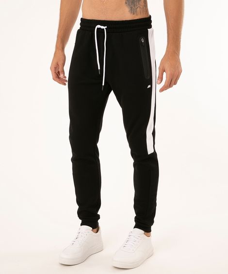 Calça Jogger de Moletom Esportiva com Recortes Preta