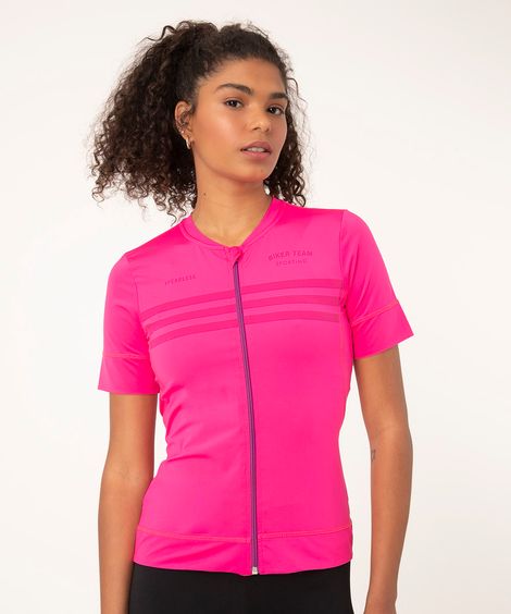 blusa ciclista com zíper e bolso pink