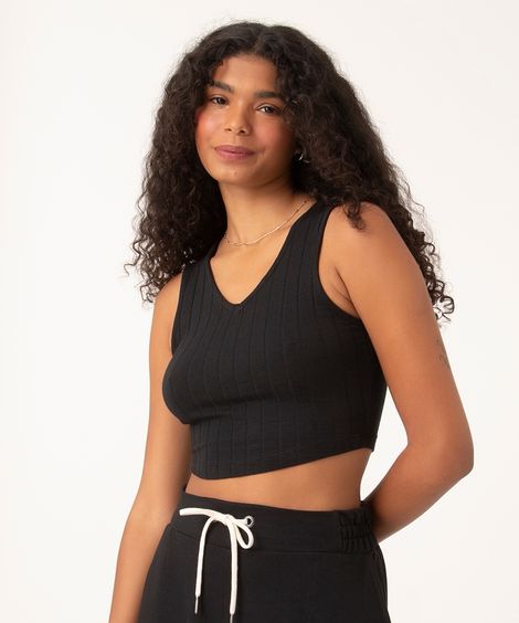 regata cropped canelada básica preta