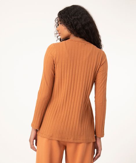 cardigan básico longo canelado caramelo