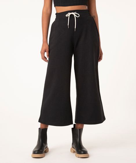 calça de moletom pantacourt com cordão preta