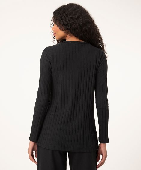 cardigan básico longo canelado preto