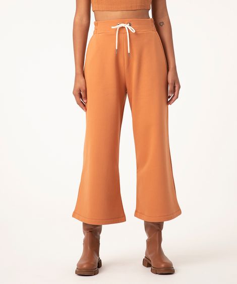 calça de moletom pantacourt com cordão caramelo