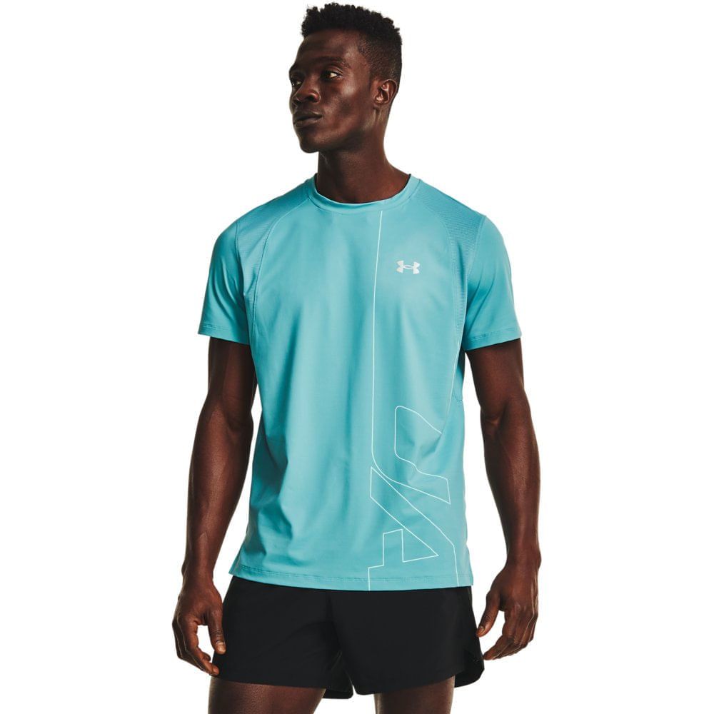 camiseta de corrida masculina under armour isochill run 200 vent ss azul -  C&A