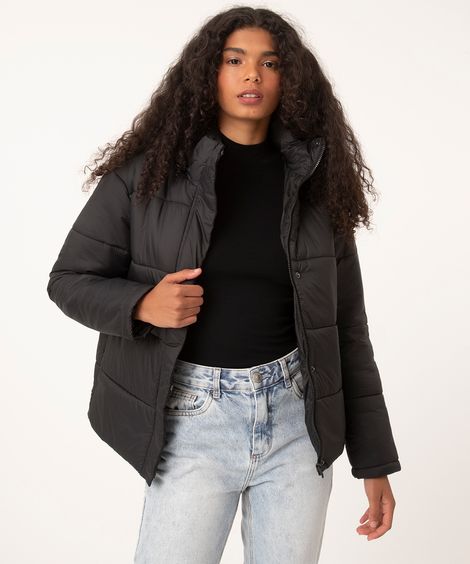 jaqueta puffer com capuz preto