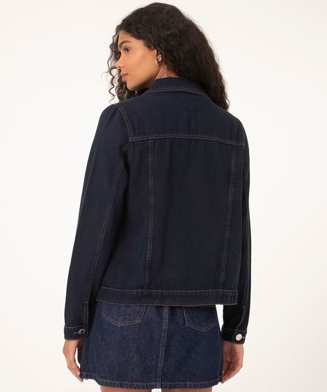 jaqueta jeans com bolsos azul escuro