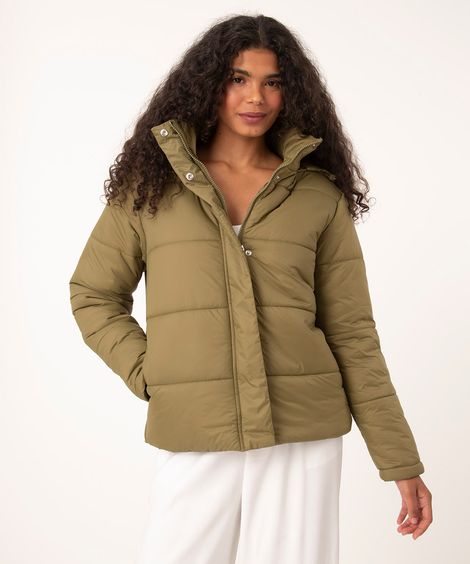 jaqueta puffer com capuz verde militar