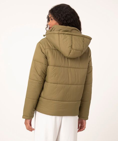 jaqueta puffer com capuz verde militar