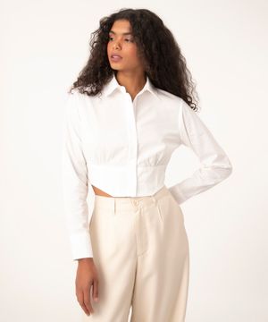 camisa cropped de tricoline corset off white