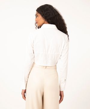 camisa cropped de tricoline corset off white