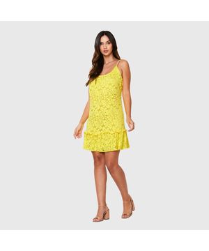 Vestido Renda Alcinha Contas Amarelo Miss Joy 7128