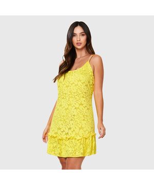 Vestido Renda Alcinha Contas Amarelo Miss Joy 7128