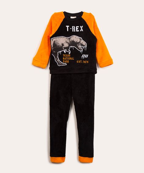 pijama de inverno infantil em pelúcia dinossauro preto
