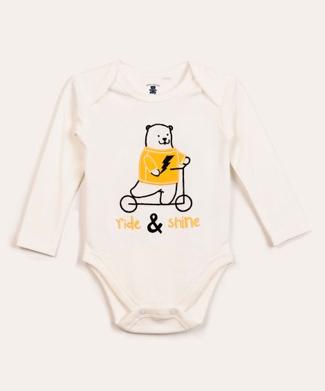 body infantil manga longa ursinho off white