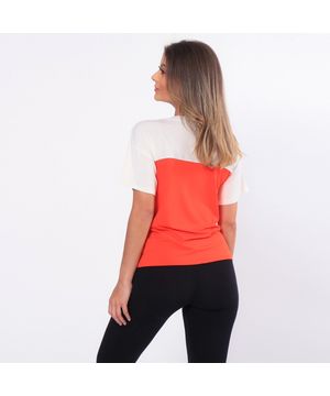 Blusa Viscose Feminina Manga Curta Com Recorte Bicolor 15002 Almac Laranja