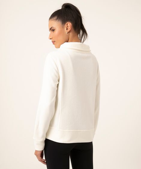 casaco de fleece gola alta com zíper esportivo off white