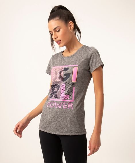 camiseta manga curta girl power cea sports cinza