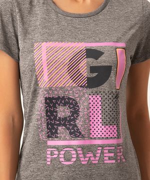 camiseta manga curta girl power esportiva ace  cinza