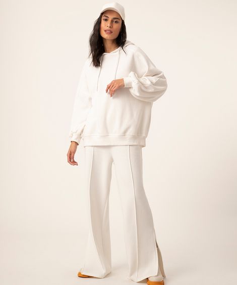 calça wide leg de moletom com nervuras off white