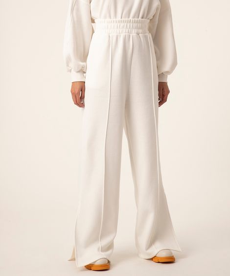 calça wide leg de moletom com nervuras off white