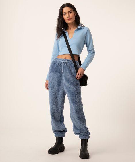 calça jogger de pelo sherpa azul