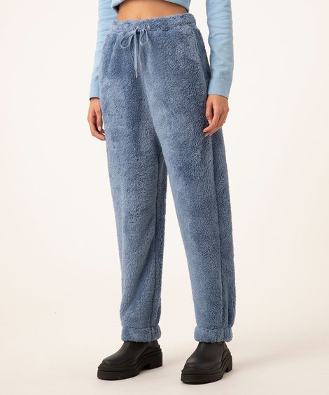 calça jogger de pelo sherpa azul