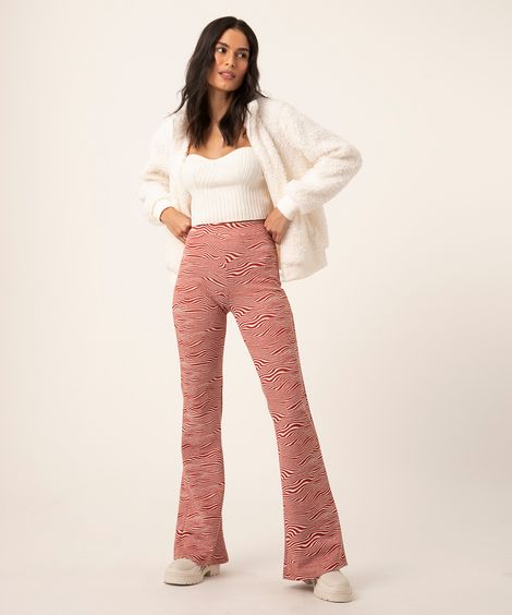 calça flare em jacquard psicodélica laranja