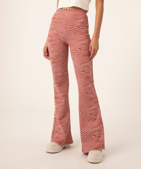 calça flare em jacquard psicodélica laranja