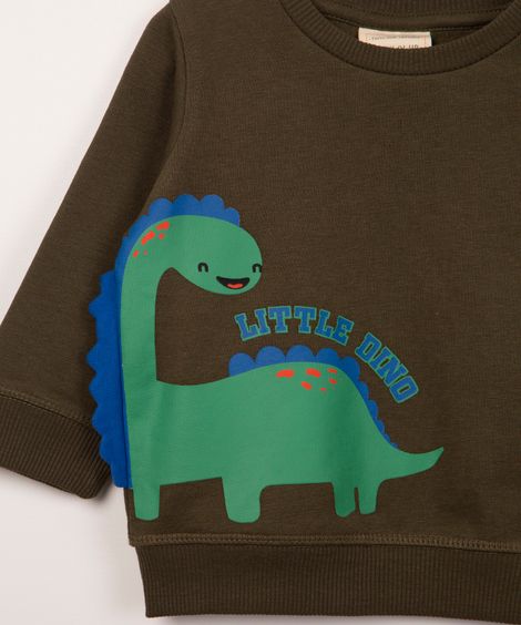 blusão infantil de moletom dinossauro verde militar