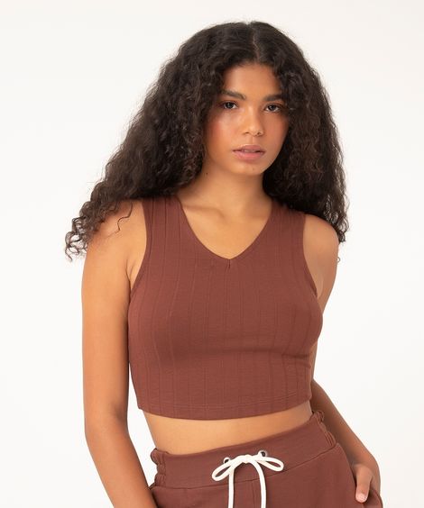regata cropped canelada básica marrom