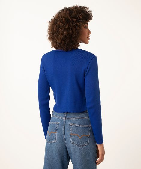 cardigan de tricô botões pérola azul médio