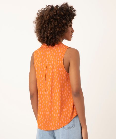camisa de viscose regata estampada laranja médio