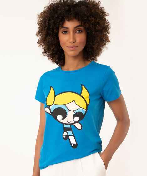 camiseta de algodão manga curta lindinha azul