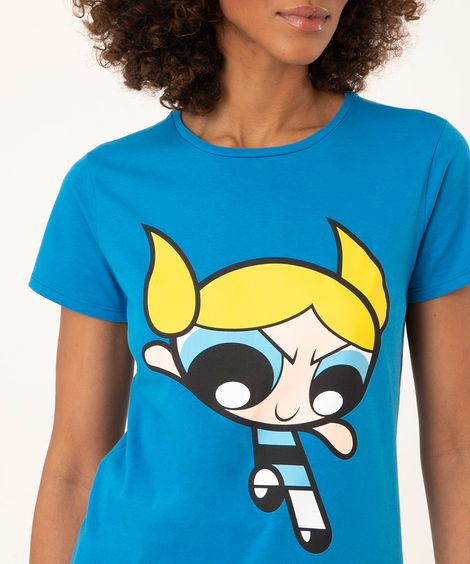 camiseta de algodão manga curta lindinha azul